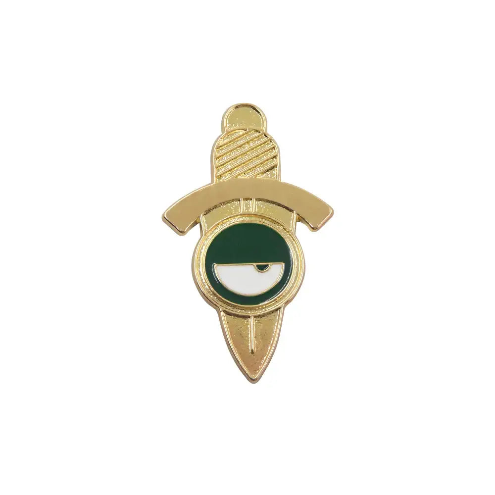 Gold-colored enamel yor forger dagger pin with green and white eye emblem spy x family alloy brooch