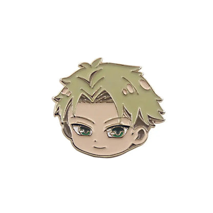 Metallic enamel pin of chibi yor forger with light green hair and emerald eyes from spy x family alloy brooch