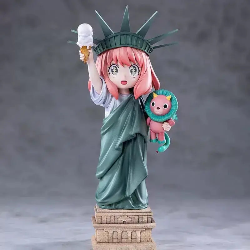 Chibi-style spy x family yor forger pvc figurine with pink hair holding ice cream and pink creature desktop model