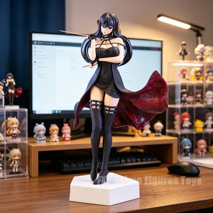 Spy x family yor forger pvc statue 30cm figure of black and red anime figurine holding violin in black corset dress