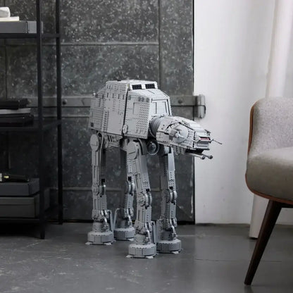 Gray lego star wars at-at walker model with detailed mechanical design and articulated legs from walker building set