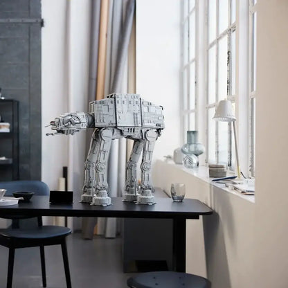 Gray lego star wars at-at walker building blocks model with detailed mechanical features and sleek modular walker building design