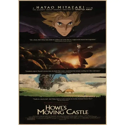 Black-and-white retro canvas wall print of studio ghibli hayao miyazakis howl’s moving castle featuring stylized art