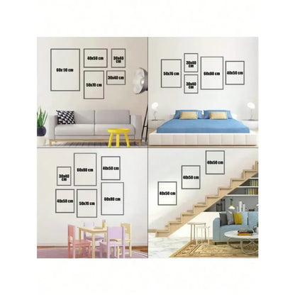 Minimalist white-framed studio ghibli retro canvas wall print with labeled sizes for gallery wall decor display