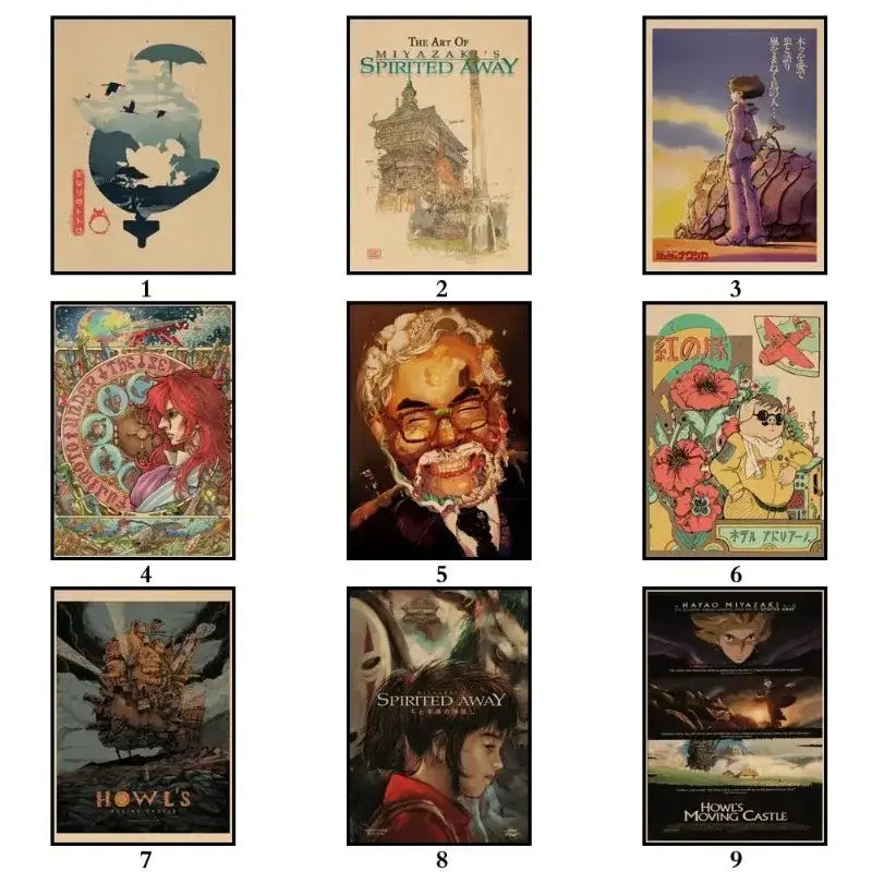 Studio ghibli retro canvas wall print featuring vintage-inspired howl’s moving castle illustration for wall decor