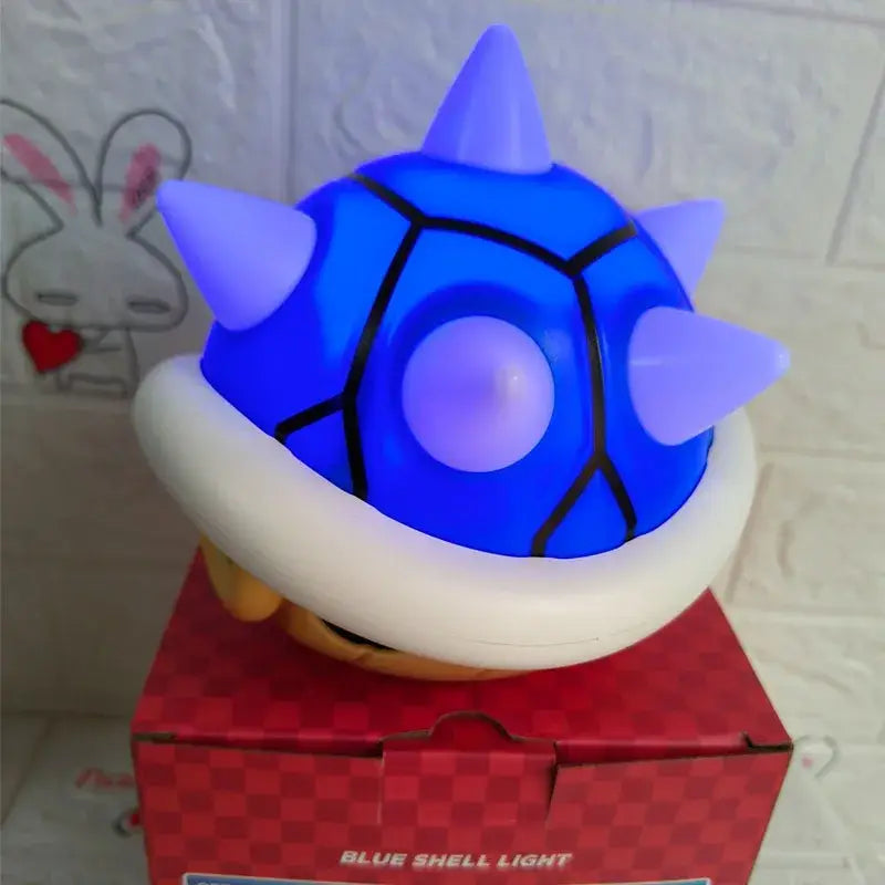 Super mario question mark brick led lamp with blue led light shell, purple spikes, white rim, built-in rechargeable battery night light