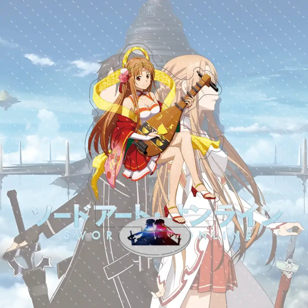 Vibrant sword art online asuna acrylic stand featuring two characters in traditional outfits with lute and white attire