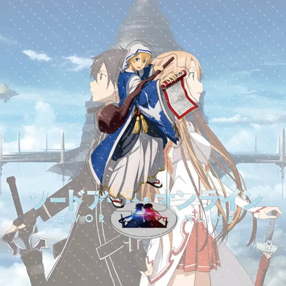 Blue and white hooded robe with gold trim worn by female anime character holding scroll sword art online asuna acrylic stand