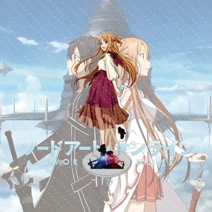 Stylized anime acrylic stand featuring asuna from sword art online with long blonde hair and maroon skirt design