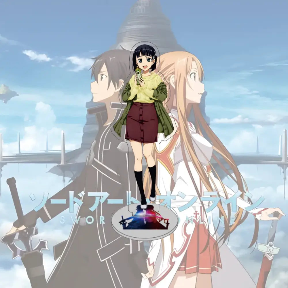 Sword art online asuna acrylic stand featuring a 15cm clear acrylic model in yellow sweater and maroon skirt
