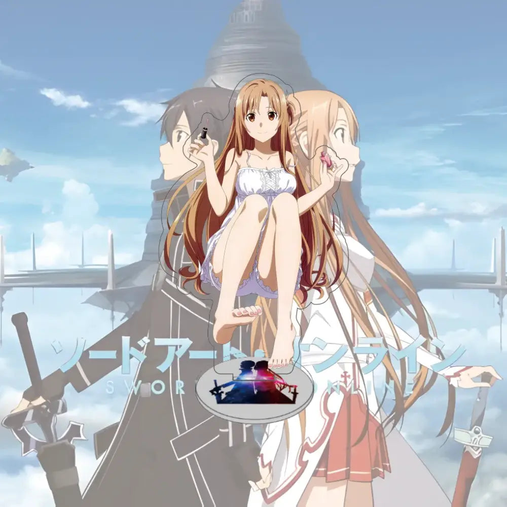 White and lavender lace dress on sword art online asuna acrylic stand 15cm acrylic model with long brown hair