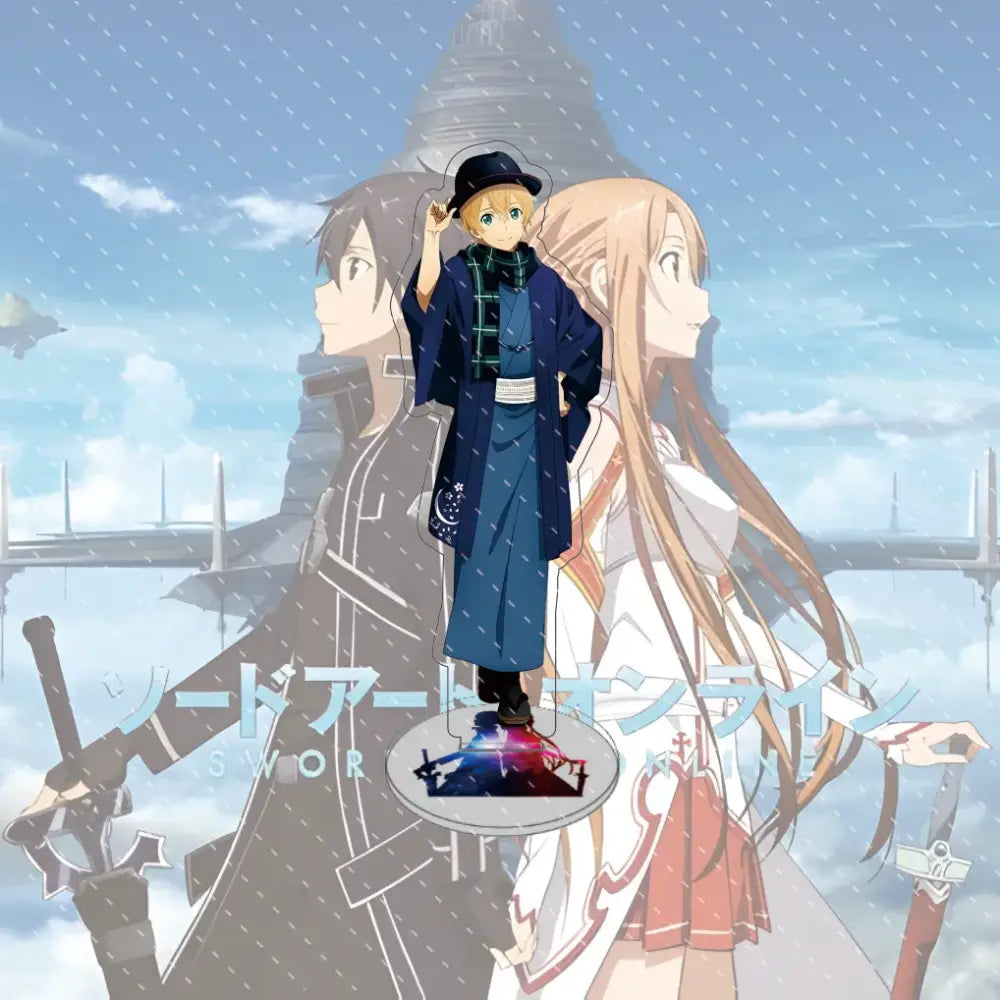 Blue coat with black hat and green scarf on sword art online asuna acrylic stand 15cm acrylic model
