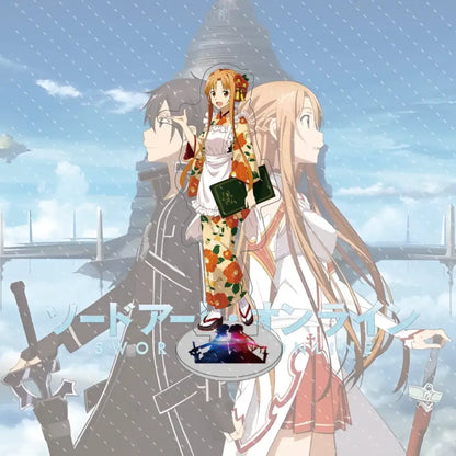 Orange floral patterned sword art online asuna acrylic stand featuring a smiling anime girl 15cm acrylic model