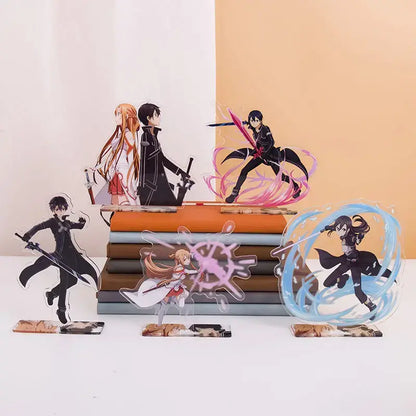 Clear acrylic standees of sword art online characters featuring asuna acrylic stand with vibrant pink and blue energy effects