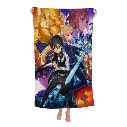 Sword art online asuna bath towel featuring a vibrant anime scene with fiery and icy colors microfiber soft absorbent