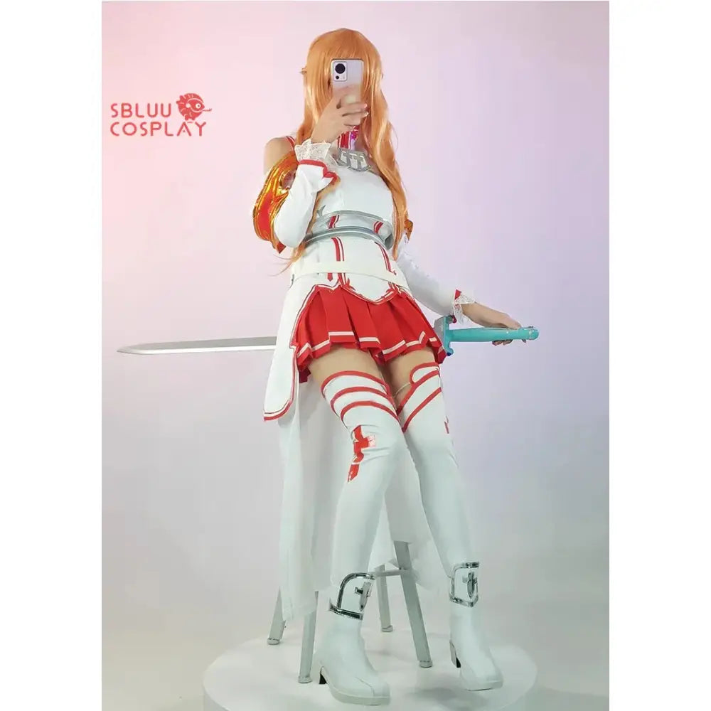 White and red sword with turquoise handle from sword art online asuna cosplay costume for halloween outfit