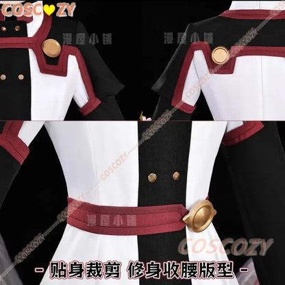 Black and white sword art online asuna cosplay costume with red trim gold buttons and matching belt uniform outfit