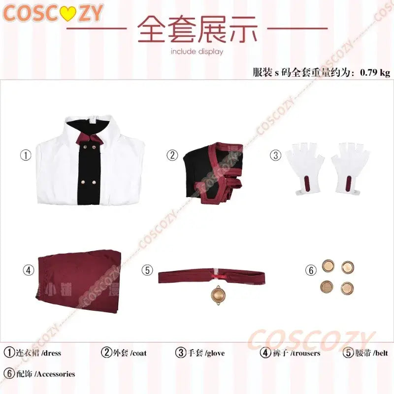 White collared dress with black front panel and maroon tie sword art online asuna cosplay uniform outfit
