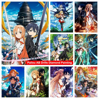 Sword art online asuna and kirito diamond painting mosaic featuring vibrant anime scenes in a colorful painting mosaic