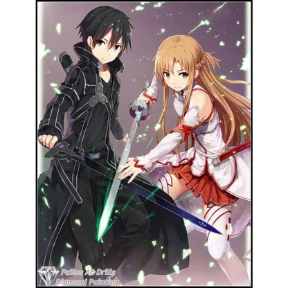 Black and white armored sword with glowing green blade diamond painting mosaic from sword art online asuna and kirito