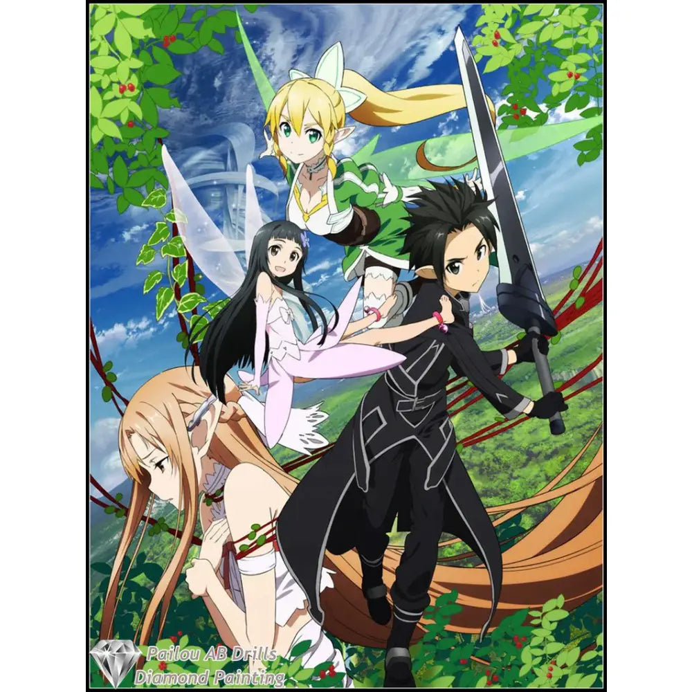 Black and silver sword with sharp tip and ornate hilt featured in sword art online asuna and kirito diamond painting mosaic