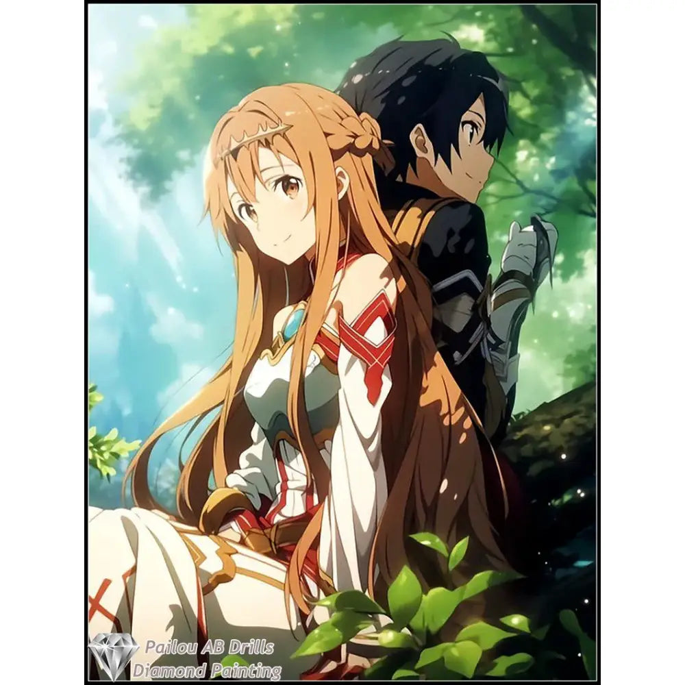 Detailed sword art online asuna and kirito diamond painting mosaic featuring vibrant colors and sparkling gems