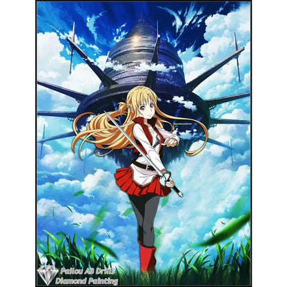 Blonde anime girl asuna in white and red outfit with sword in sword art online diamond painting mosaic