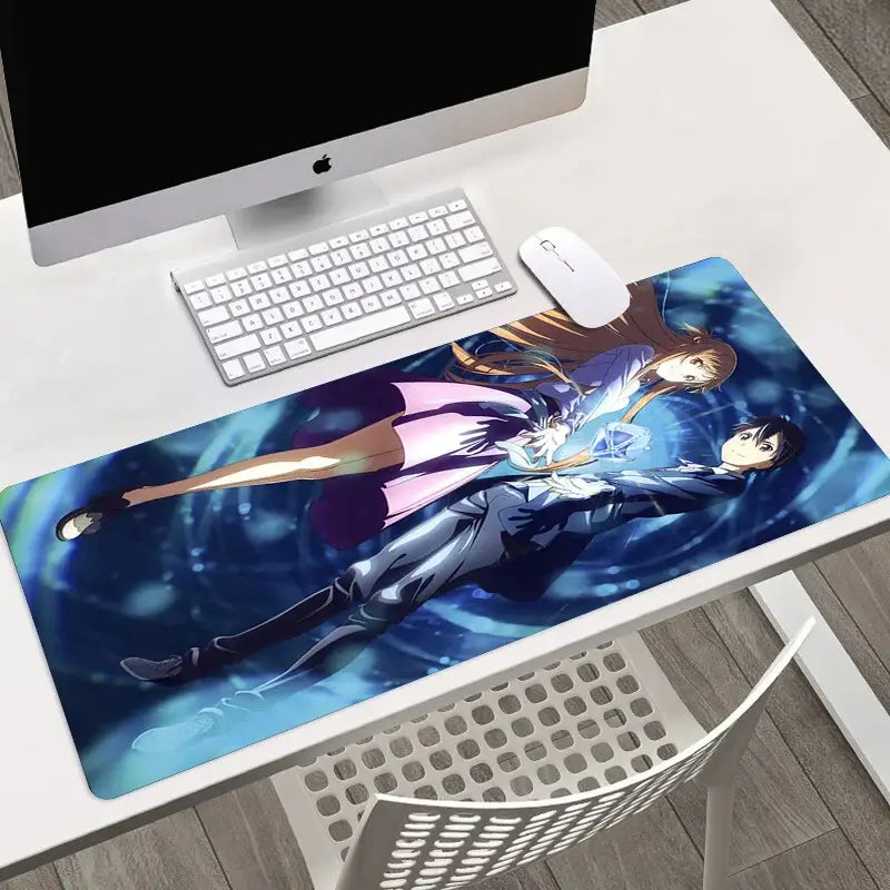 Blue sword art online asuna large mouse pad featuring two characters in dynamic poses on a glowing background