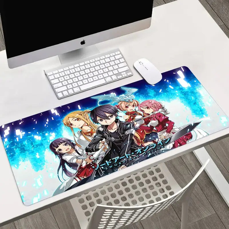 Blue and black sword art online asuna large mouse pad featuring hd printed anime characters for gaming use