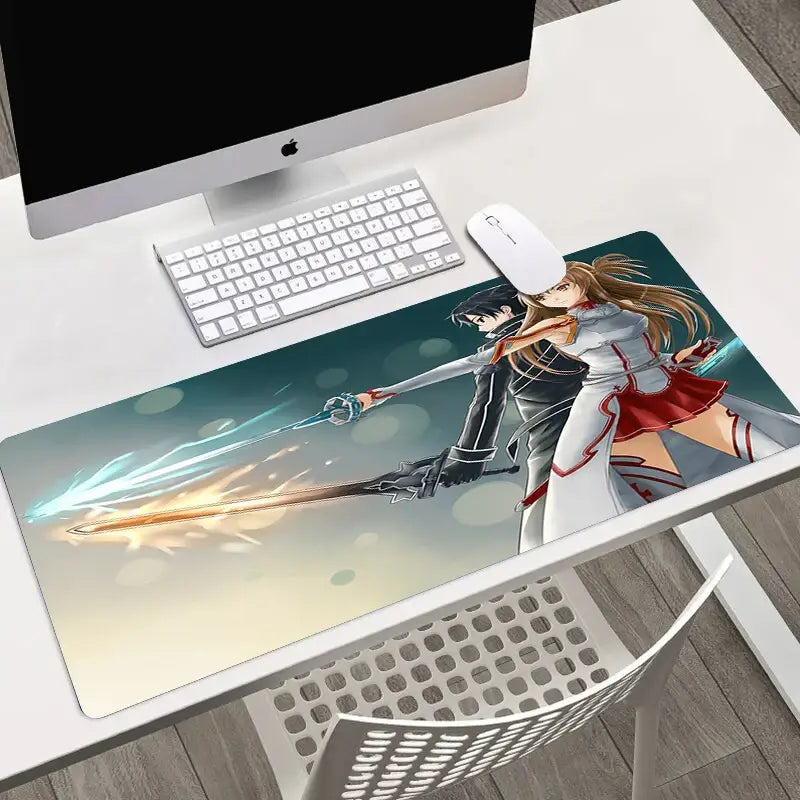 Glossy rectangular sword art online asuna mouse pad with hd printed anime characters in dynamic combat poses