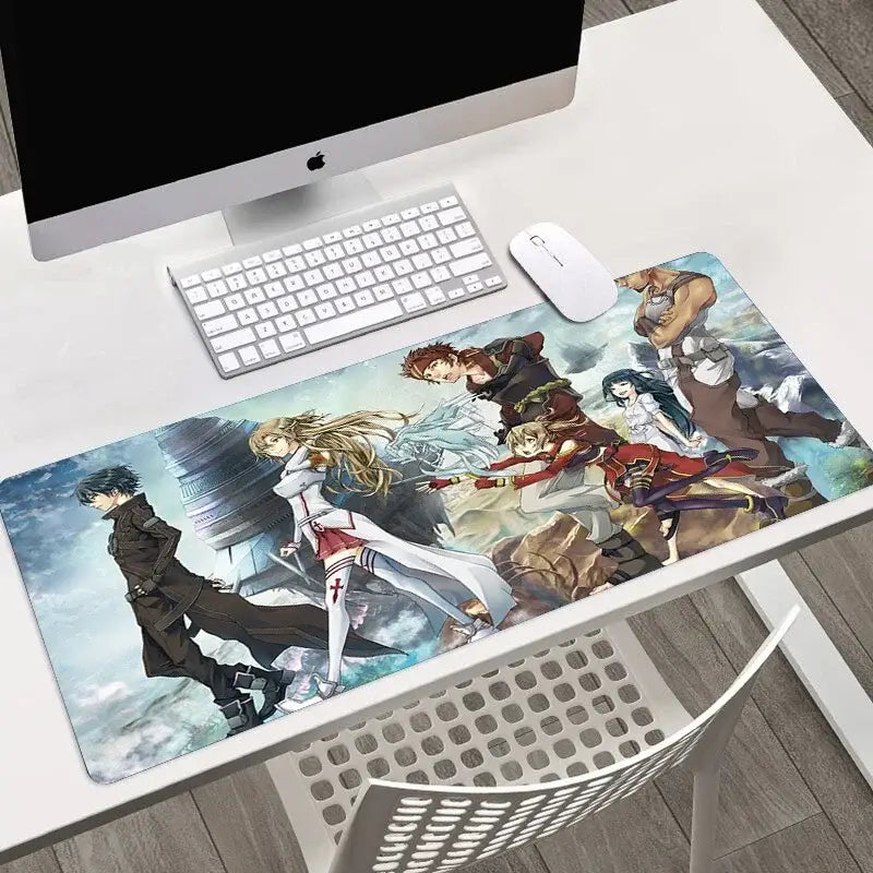 Sword art online asuna large mouse pad with vibrant anime characters printed on a long rectangular surface