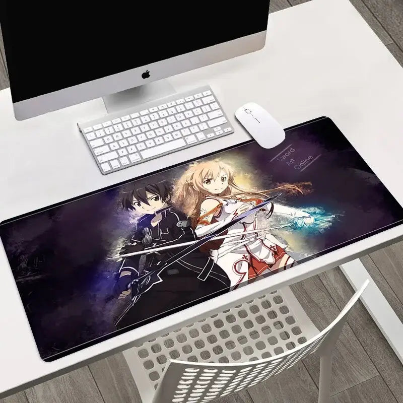 Black and white sword art online asuna mouse pad with dynamic swordplay artwork large hd printed gaming mat