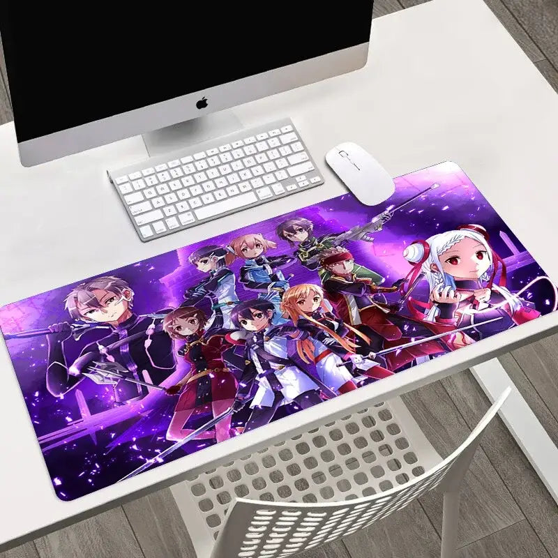 Purple and black sword art online asuna large mouse pad with hd printed anime characters for gaming and office use
