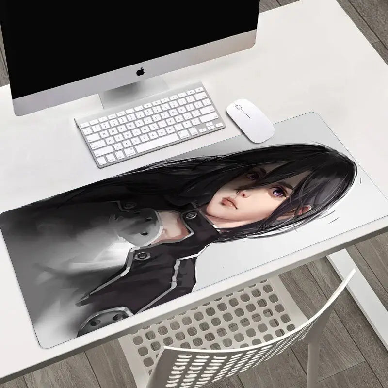 Black and white anime-style sword art online asuna large mouse pad with glossy finish and hd printed design