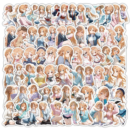 A colorful anime-style sword art online heroine sticker pack featuring waterproof stickers of asuna for decoration