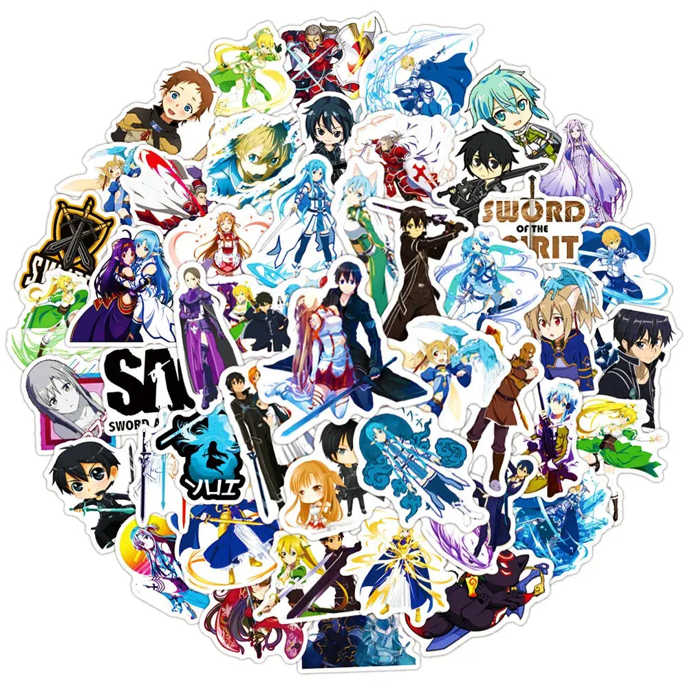 Vibrant sword art online kirigaya kazuto sticker decals featuring dynamic anime characters with swords and glowing effects