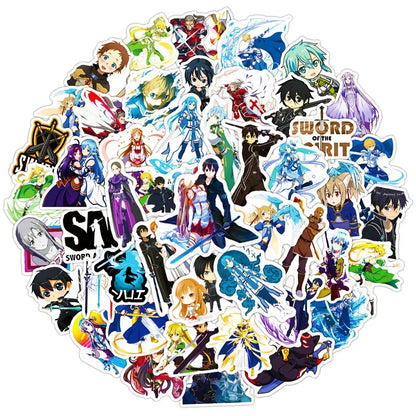Vibrant sword art online kirigaya kazuto sticker decals featuring dynamic anime characters with swords and glowing effects