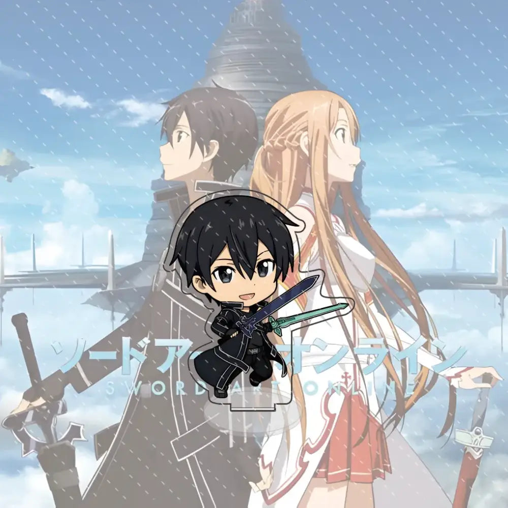 Black chibi kirito acrylic stand with green sword blade from sword art online 10cm acrylic figure