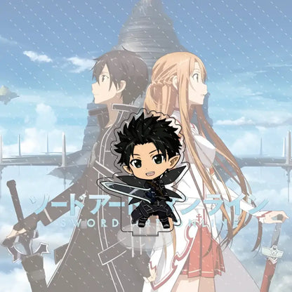 Black chibi kirito acrylic stand with spiky hair and sword from official sword art online merchandise 10cm acrylic badge