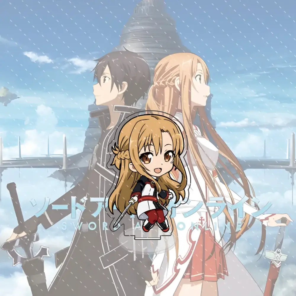 Chibi asuna sword art online clear acrylic charm with brown hair and red white outfit for kirito acrylic stand 10cm