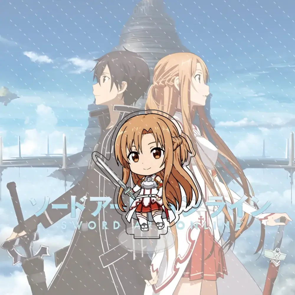 Chibi asuna sword art online acrylic charm with white and red outfit and silver blade detail for kirito acrylic stand