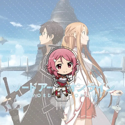 Pink-haired chibi character charm with red and white armor details for sword art online kirito acrylic stand 10cm acrylic