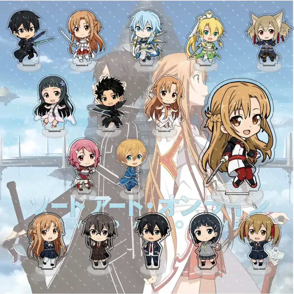 Chibi-style sword art online kirito acrylic stand featuring colorful designs and detailed 10cm acrylic figure