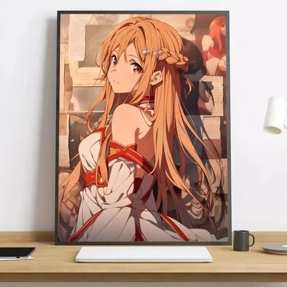 Framed sword art online asuna canvas poster featuring a character with long orange hair and red attire accents