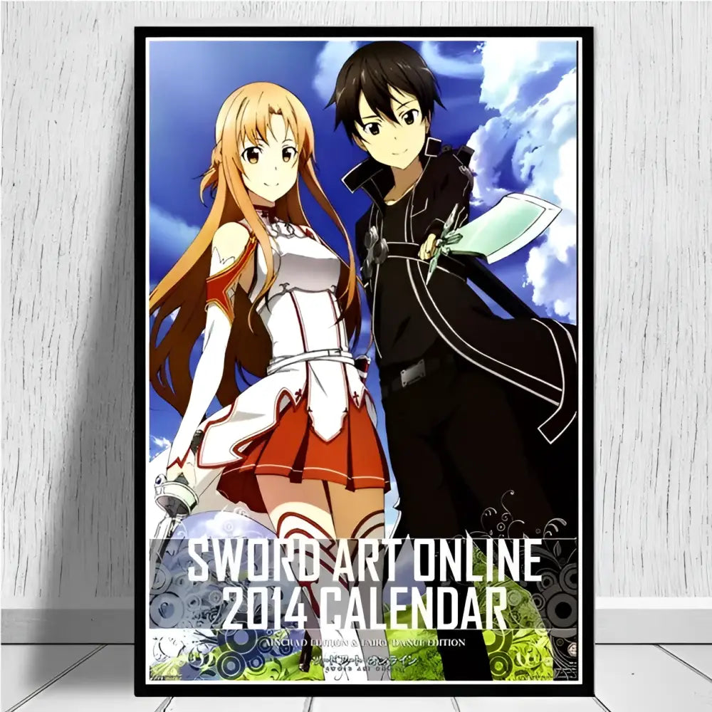 Black-framed sword art online kirito asuna canvas poster print on glossy paper with vibrant colors for wall art