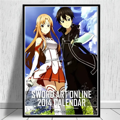 Black-framed sword art online kirito asuna canvas poster print on glossy paper with vibrant colors for wall art