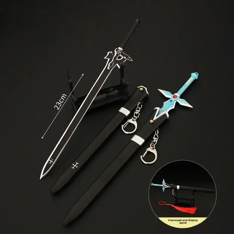 Silver and black metal sword art online kirito cosplay sword with detailed hilt and matching scabbards 23cm model