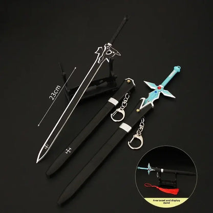 Silver and black metal sword art online kirito cosplay sword with detailed hilt and matching scabbards 23cm model