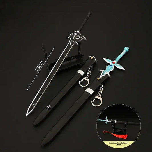 Silver and black metal sword art online kirito cosplay sword with detailed hilt and matching scabbards 23cm model