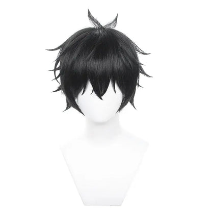 Black synthetic wig with spiky textured styling and small tuft for sword art online kirito cosplay jacket suit